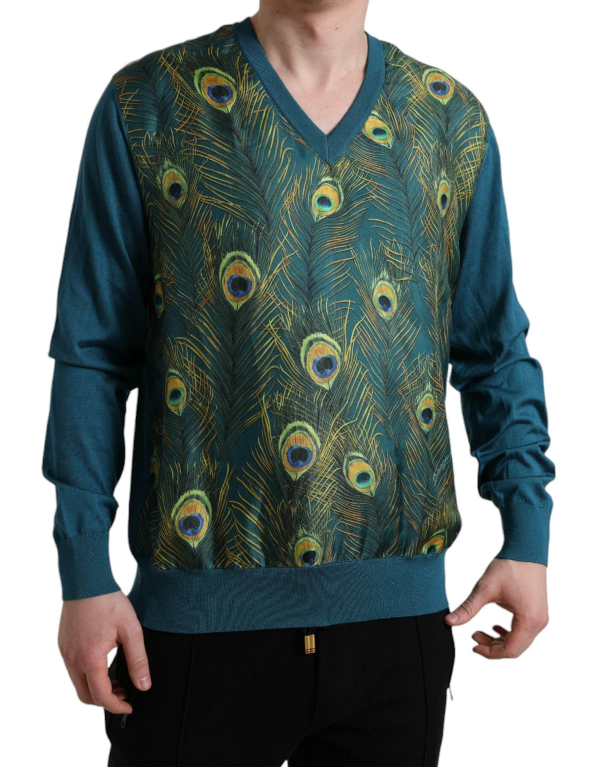 Dolce & Gabbana Green Peacock Feather Pullover Sweater - Hilstor