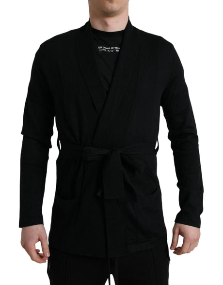 Dolce & Gabbana Elegant Black Cashmere Robe with Waist Belt - Hilstor