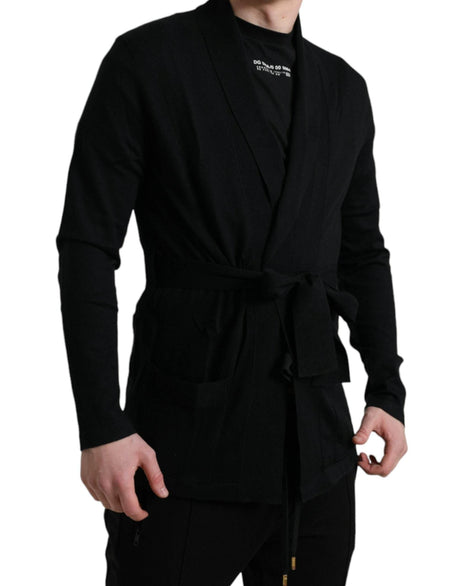 Dolce & Gabbana Elegant Black Cashmere Robe with Waist Belt - Hilstor