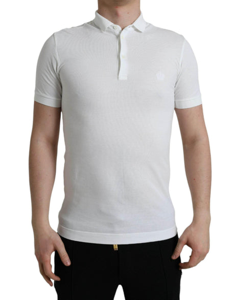 Dolce & Gabbana Crown Embroidered White Cotton Polo - Hilstor