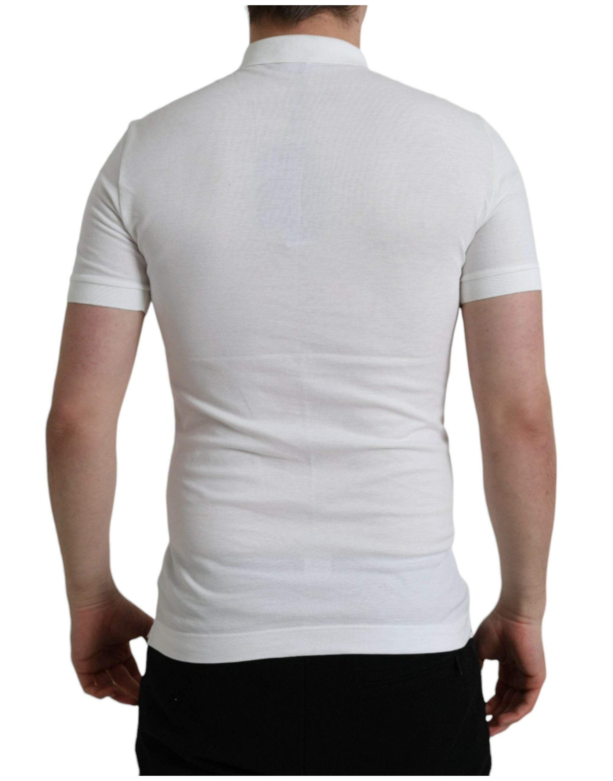 Dolce & Gabbana Crown Embroidered White Cotton Polo - Hilstor