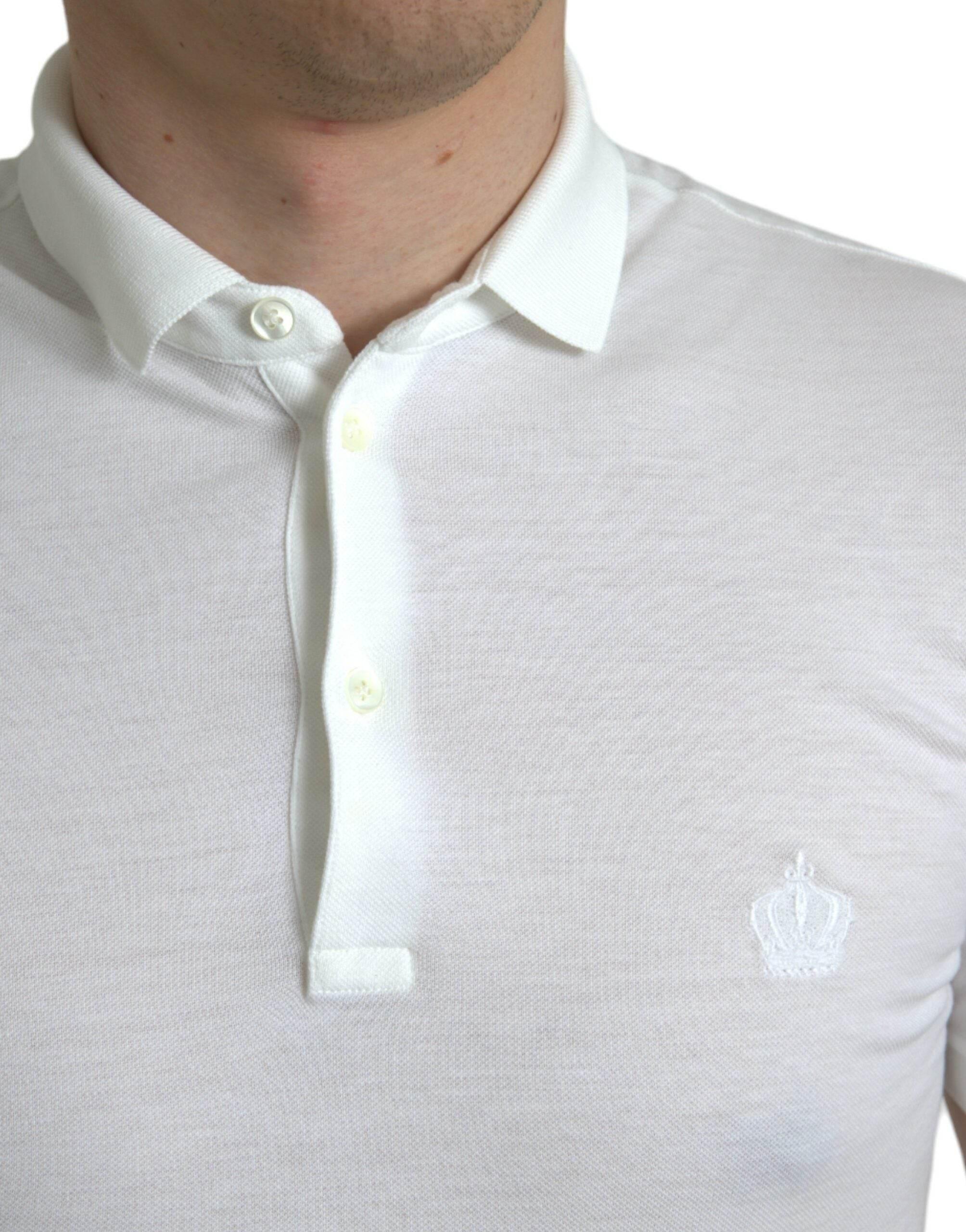 Dolce & Gabbana Crown Embroidered White Cotton Polo - Hilstor