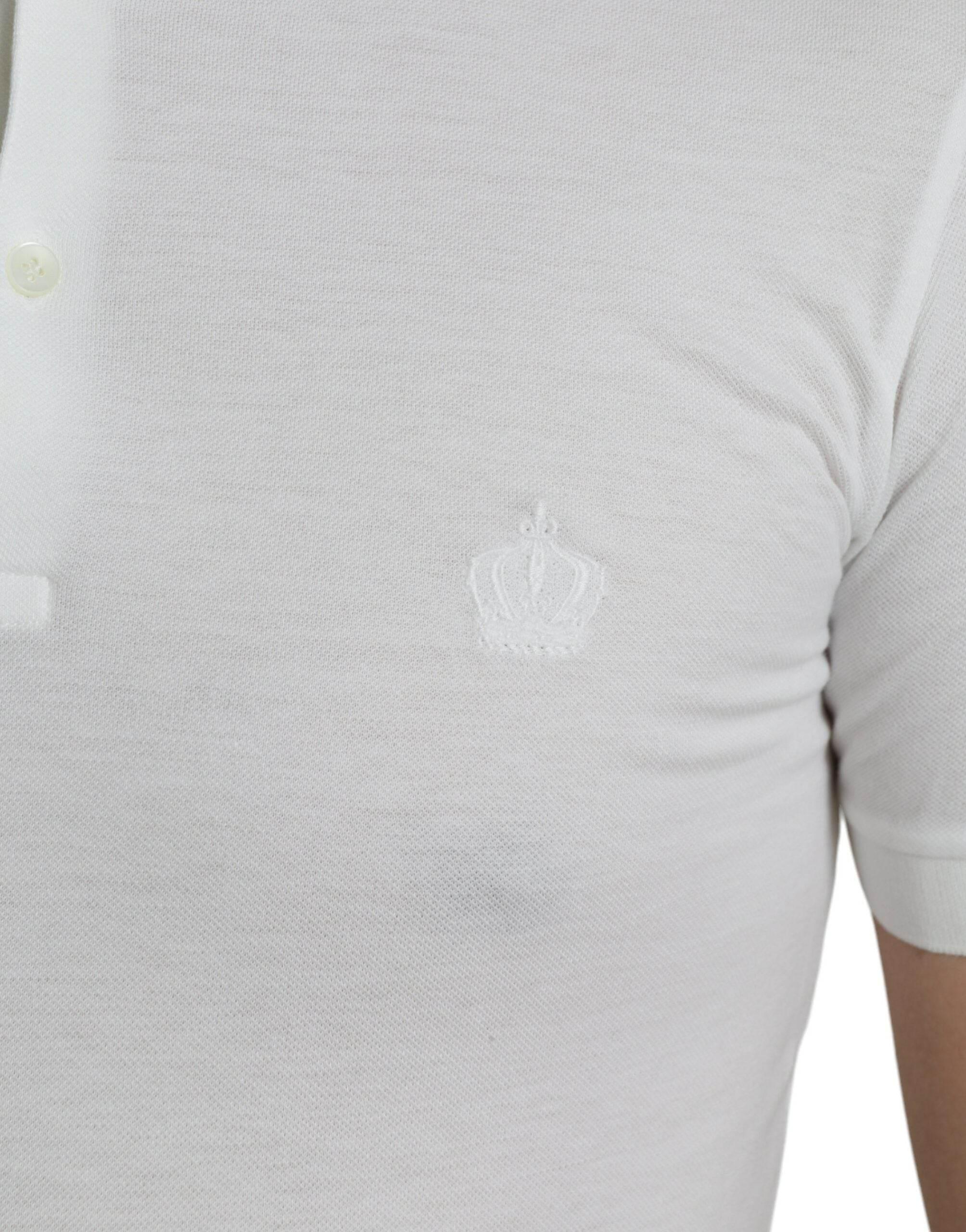 Dolce & Gabbana Crown Embroidered White Cotton Polo - Hilstor