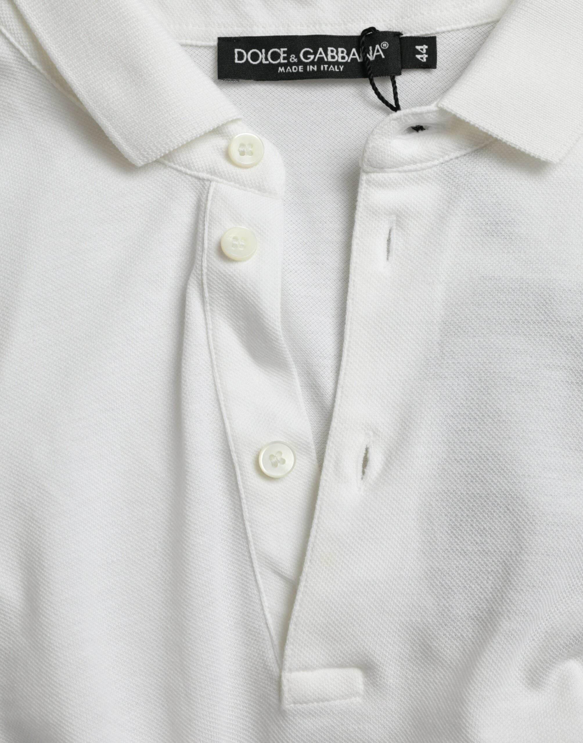 Dolce & Gabbana Crown Embroidered White Cotton Polo - Hilstor