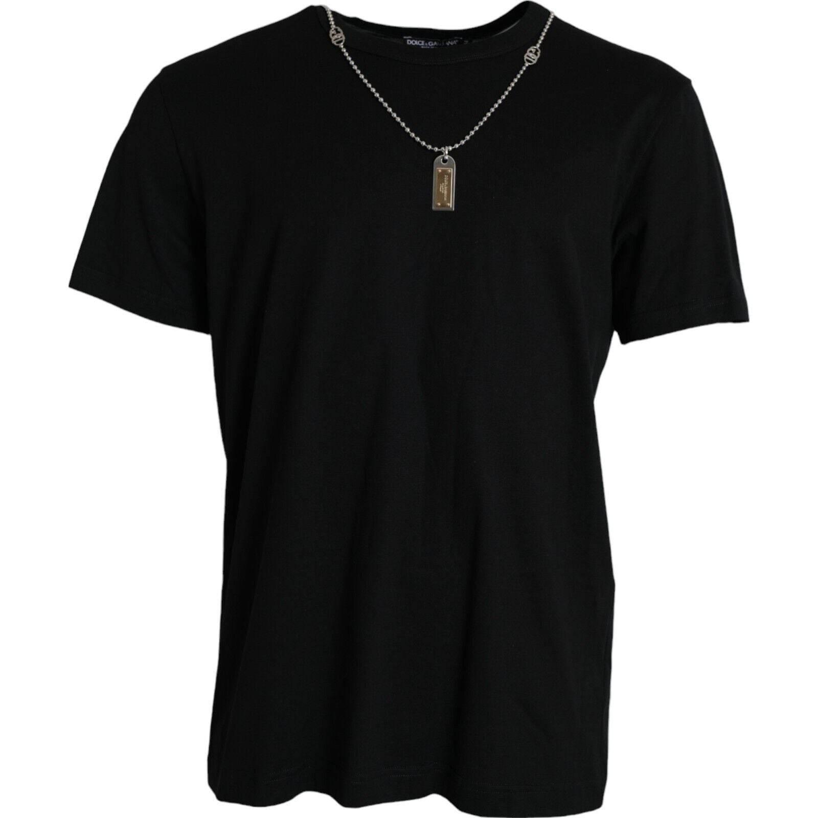 Dolce & Gabbana Black Silver Chain Short Sleeve T-shirt - Hilstor
