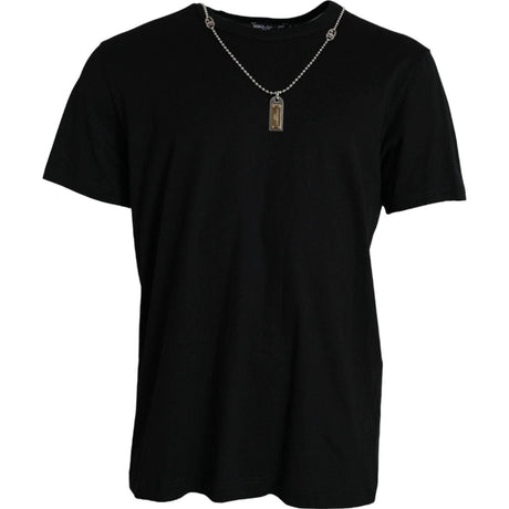 Dolce & Gabbana Black Silver Chain Short Sleeve T-shirt - Hilstor