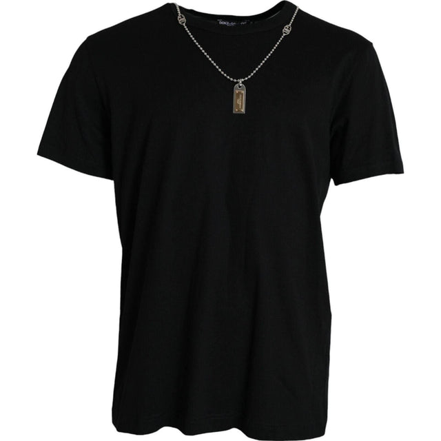 Dolce & Gabbana Black Silver Chain Short Sleeve T-shirt - Hilstor