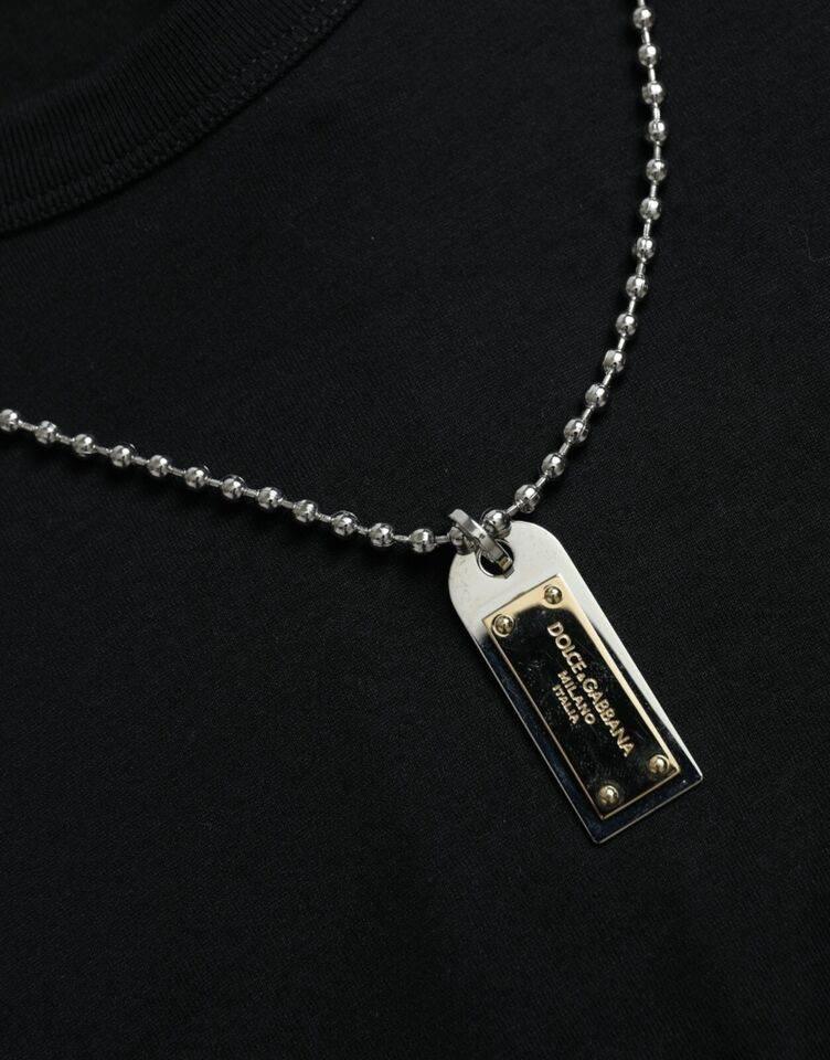 Dolce & Gabbana Black Silver Chain Short Sleeve T-shirt - Hilstor