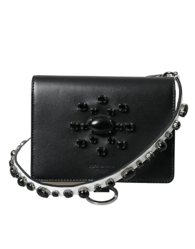 Dolce & Gabbana Elegant Crystal-Embellished Leather Card Holder - Hilstor