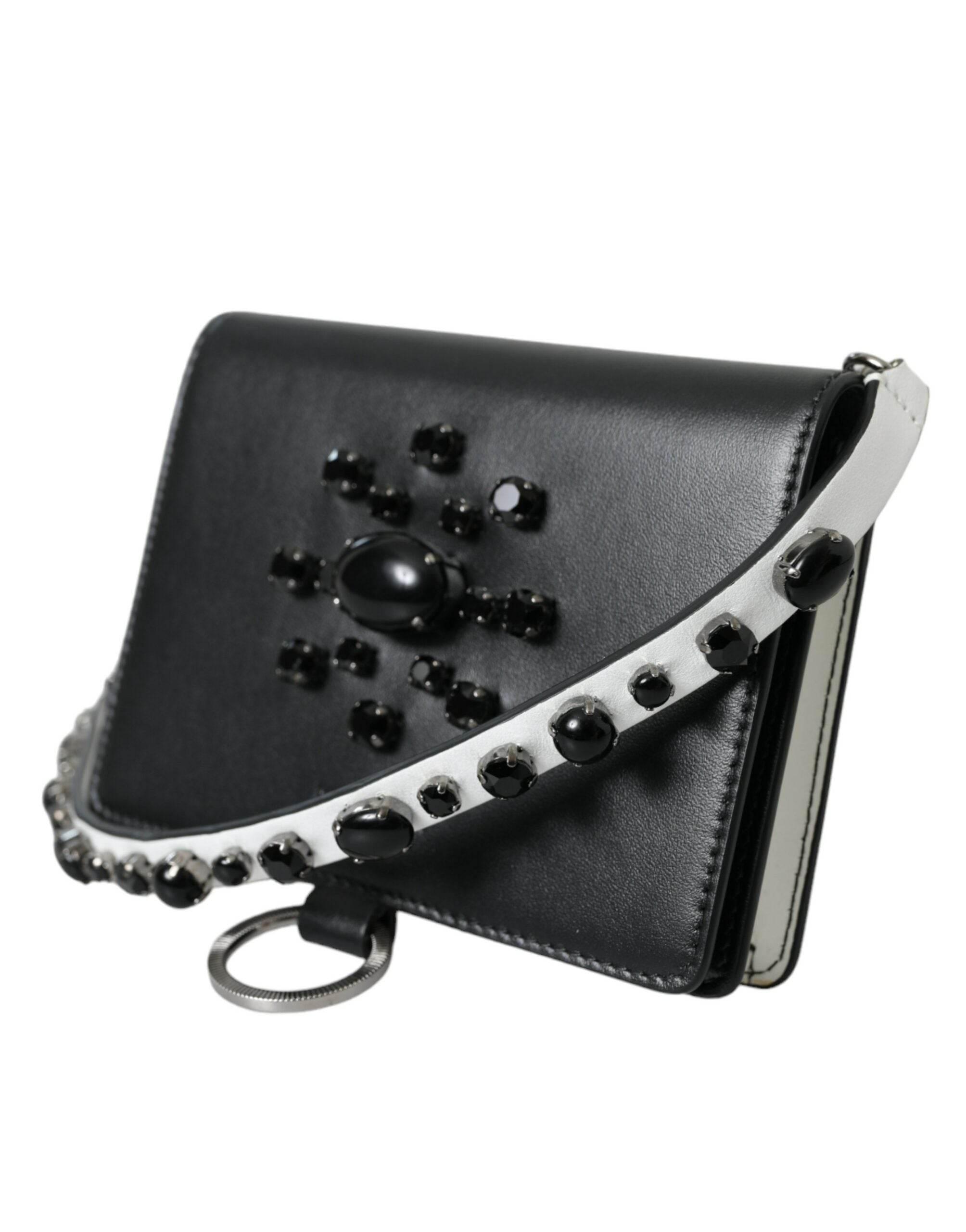 Dolce & Gabbana Elegant Crystal-Embellished Leather Card Holder - Hilstor
