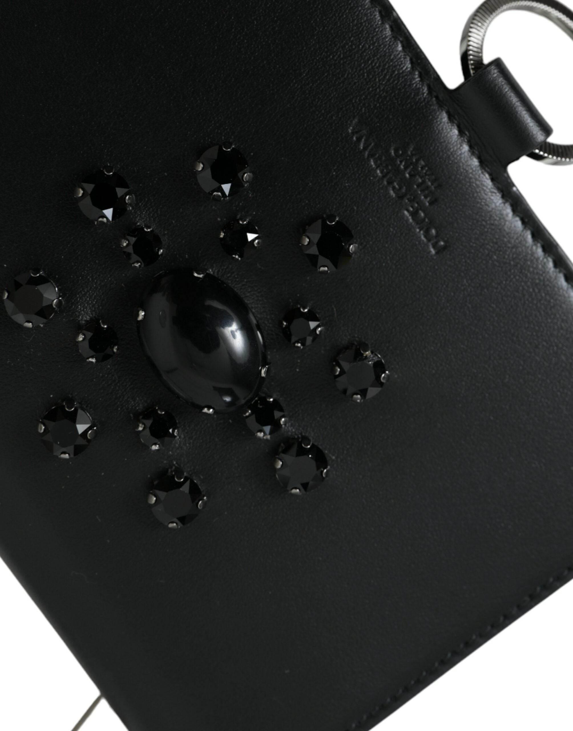 Dolce & Gabbana Elegant Crystal-Embellished Leather Card Holder - Hilstor