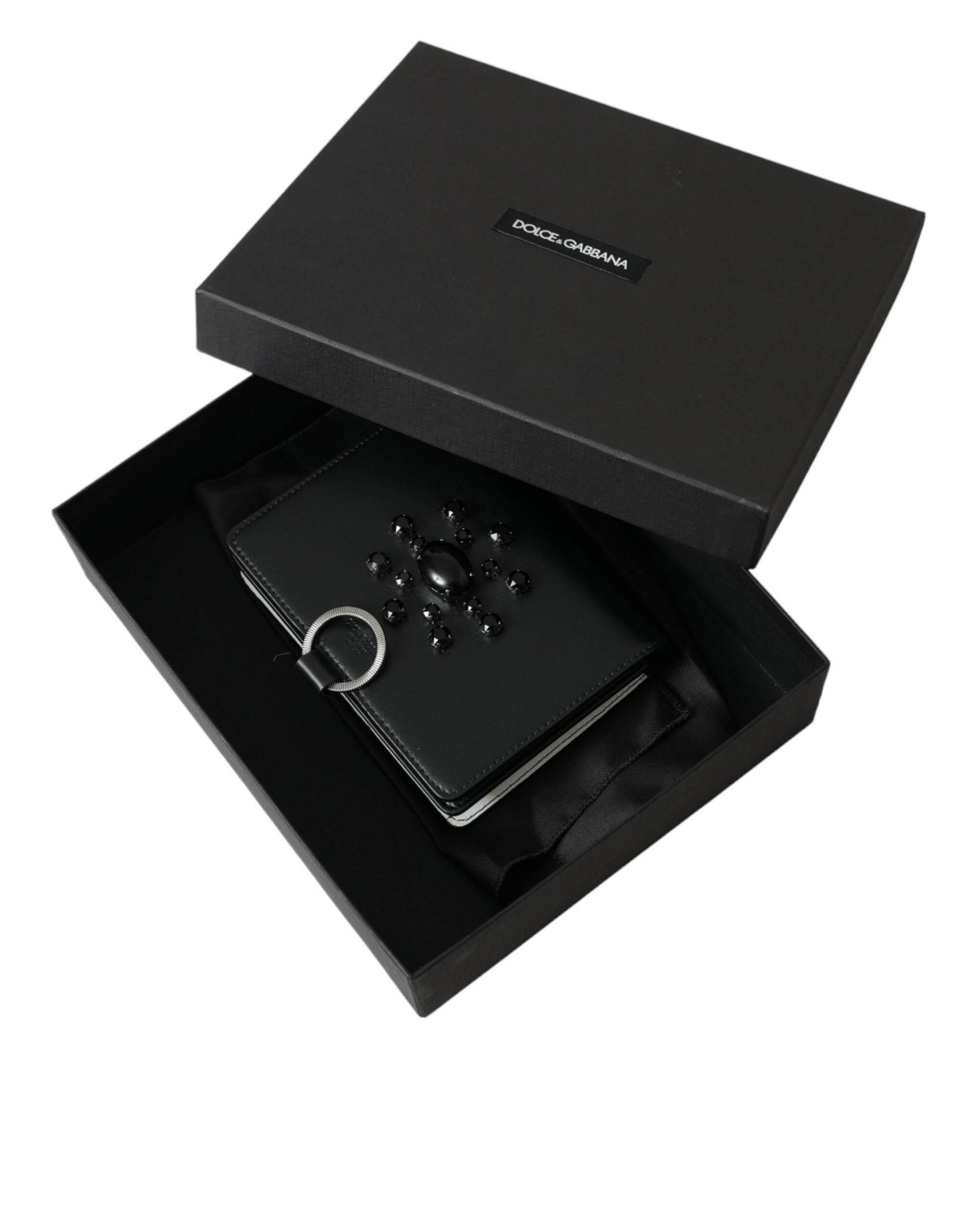 Dolce & Gabbana Elegant Crystal-Embellished Leather Card Holder - Hilstor