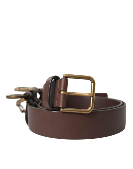 Dolce & Gabbana Brown Calf Leather Gold Metal Buckle Belt - Hilstor