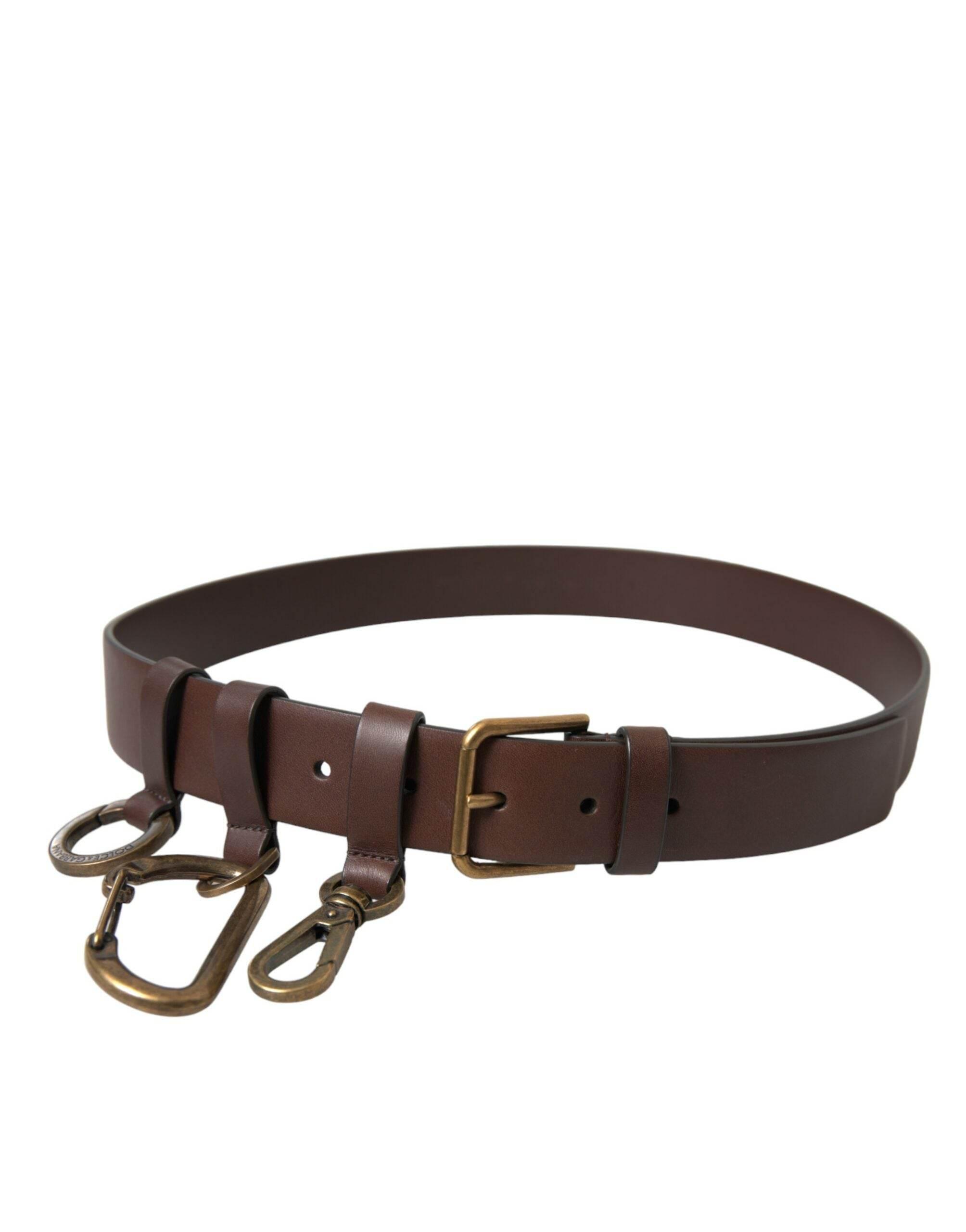 Dolce & Gabbana Brown Calf Leather Gold Metal Buckle Belt - Hilstor