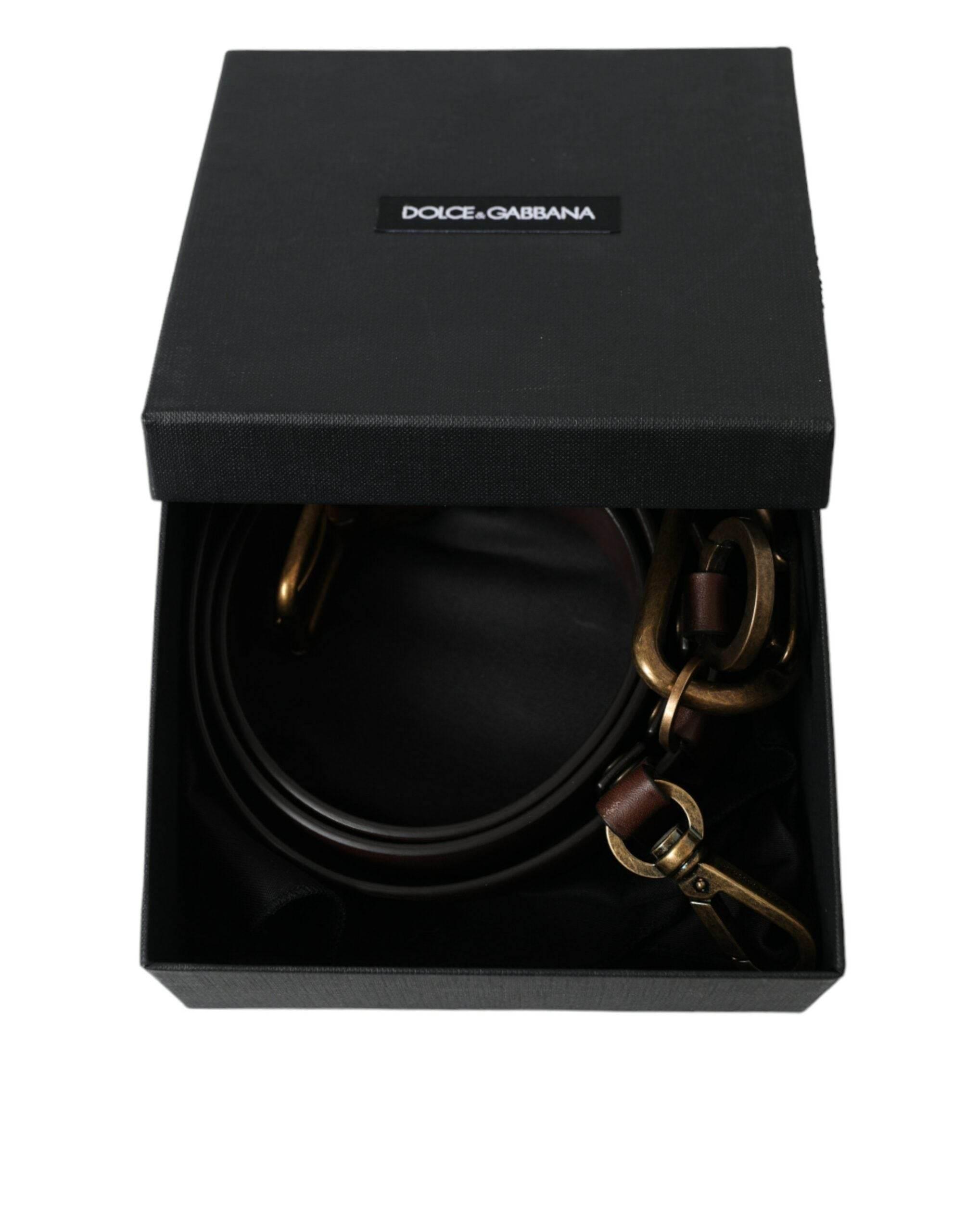 Dolce & Gabbana Brown Calf Leather Gold Metal Buckle Belt - Hilstor
