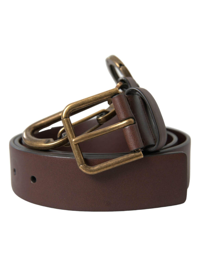 Dolce & Gabbana Brown Calf Leather Gold Metal Buckle Belt - Hilstor