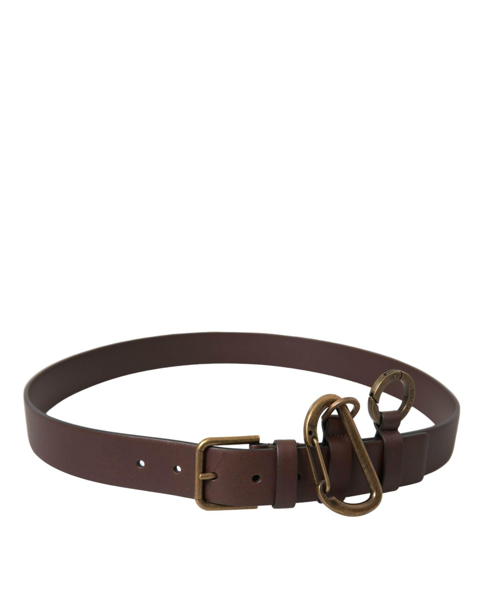 Dolce & Gabbana Brown Calf Leather Gold Metal Buckle Belt - Hilstor