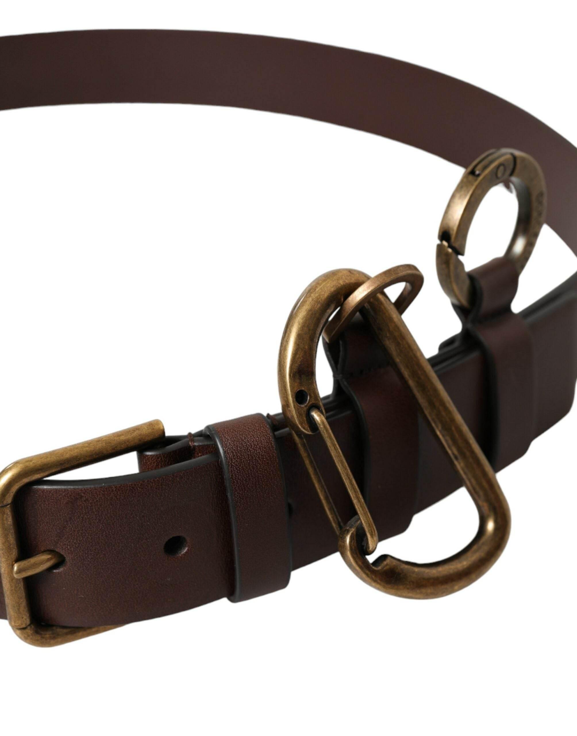 Dolce & Gabbana Brown Calf Leather Gold Metal Buckle Belt - Hilstor