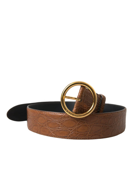 Dolce & Gabbana Brown Exotic Leather Round Buckle Belt - Hilstor