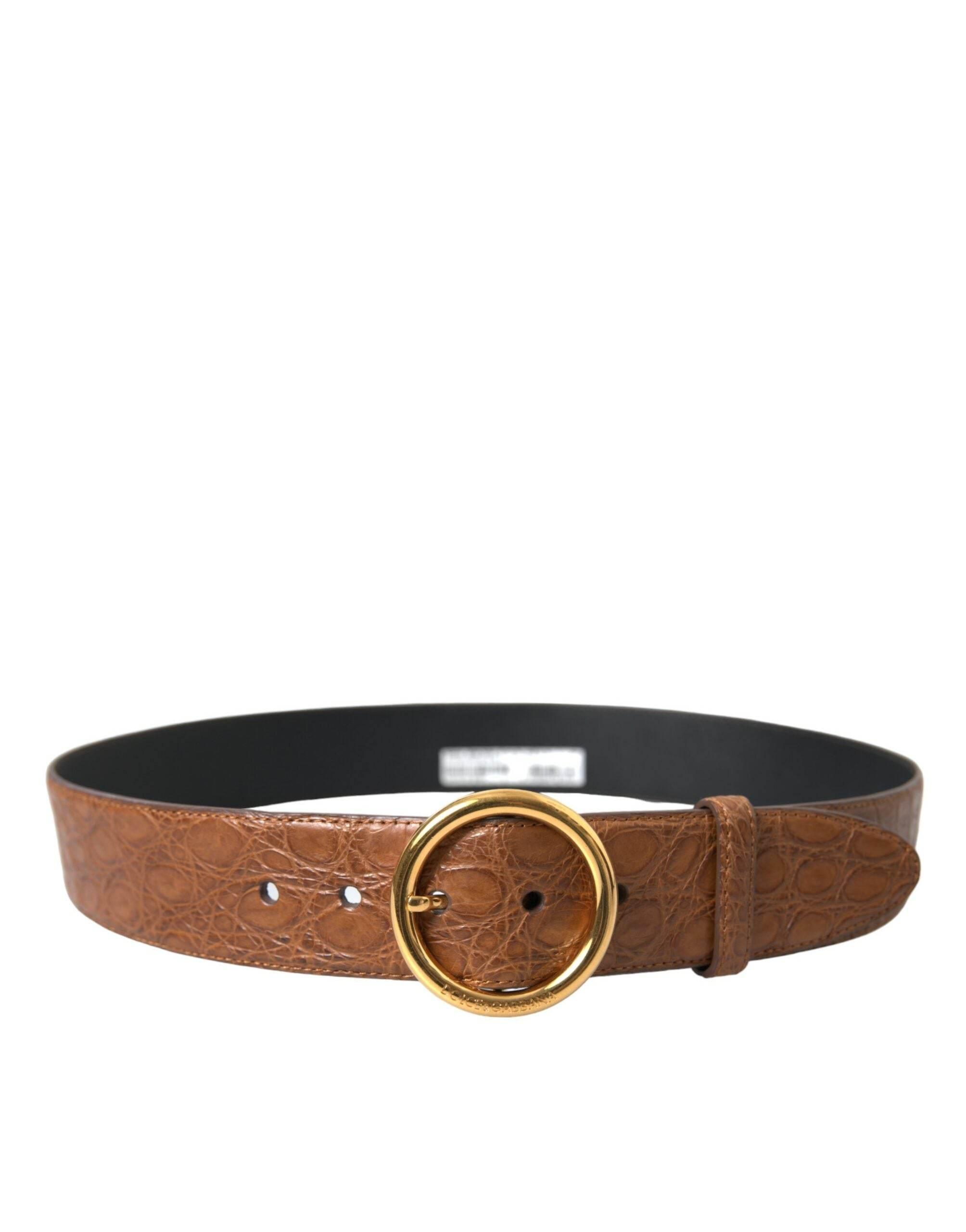 Dolce & Gabbana Brown Exotic Leather Round Buckle Belt - Hilstor