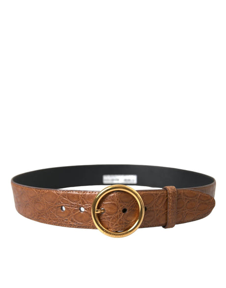 Dolce & Gabbana Brown Exotic Leather Round Buckle Belt - Hilstor