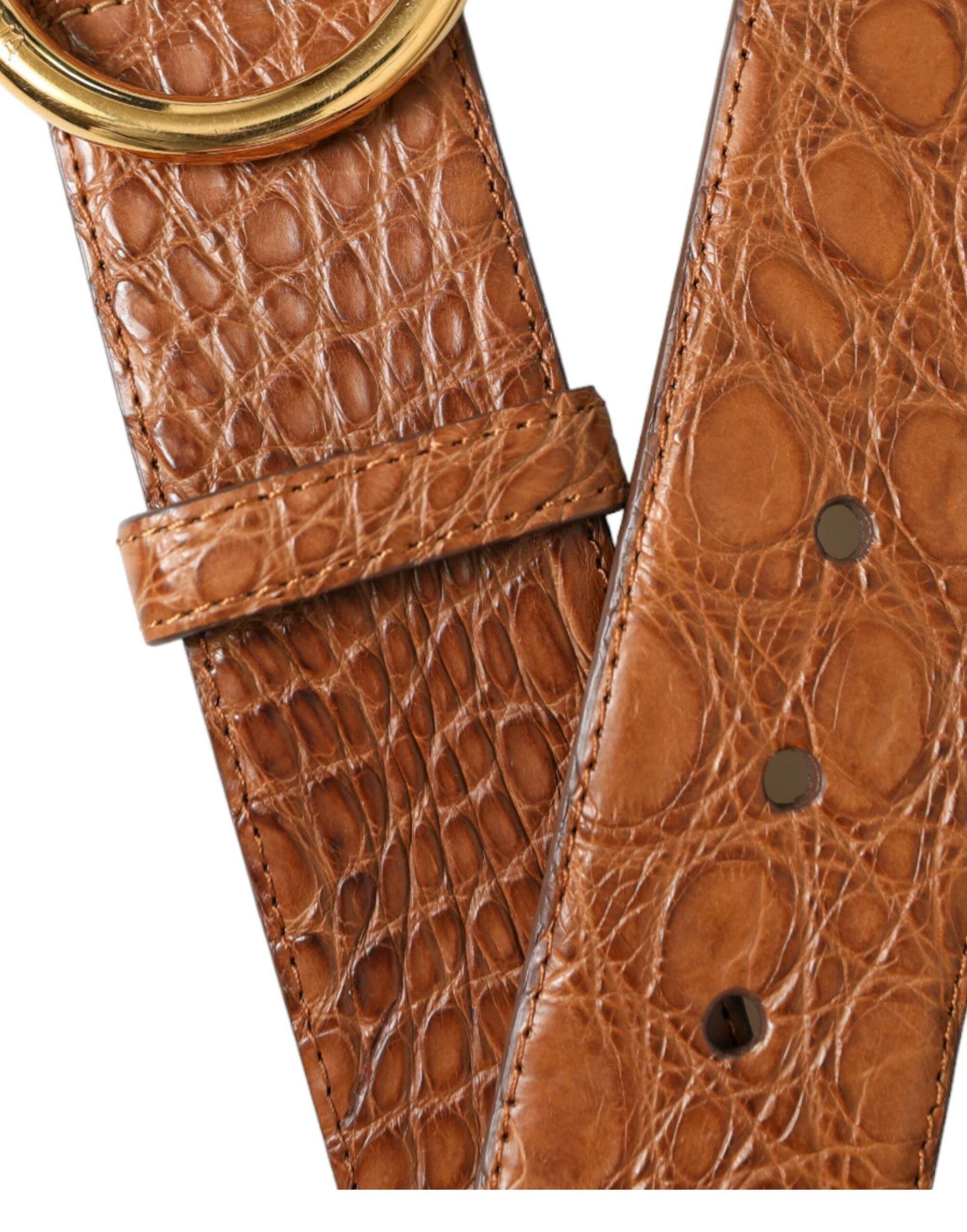 Dolce & Gabbana Brown Exotic Leather Round Buckle Belt - Hilstor
