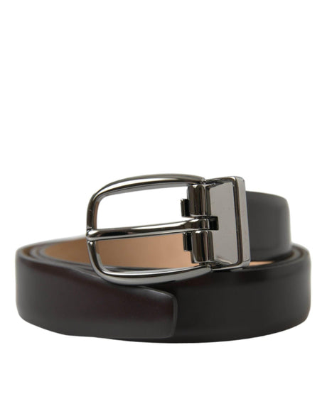 Dolce & Gabbana Dark Brown Leather Silver Metal Buckle Belt - Hilstor