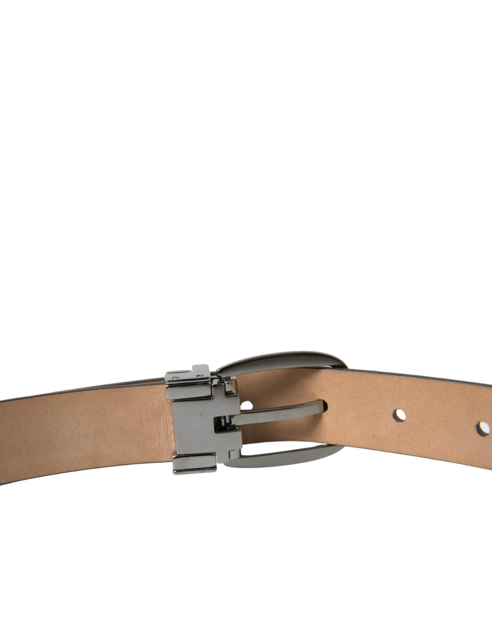 Dolce & Gabbana Dark Brown Leather Silver Metal Buckle Belt - Hilstor