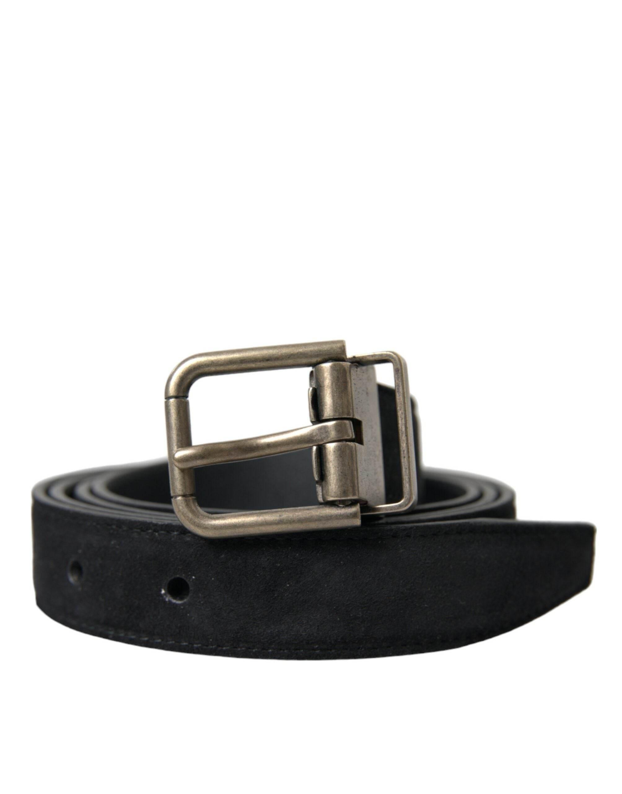 Dolce & Gabbana Black Goat Leather Antique Metal Buckle Belt - Hilstor