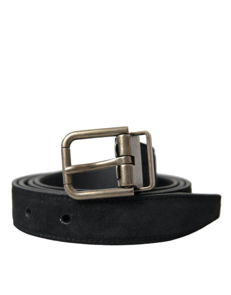 Dolce & Gabbana Black Goat Leather Antique Metal Buckle Belt - Hilstor