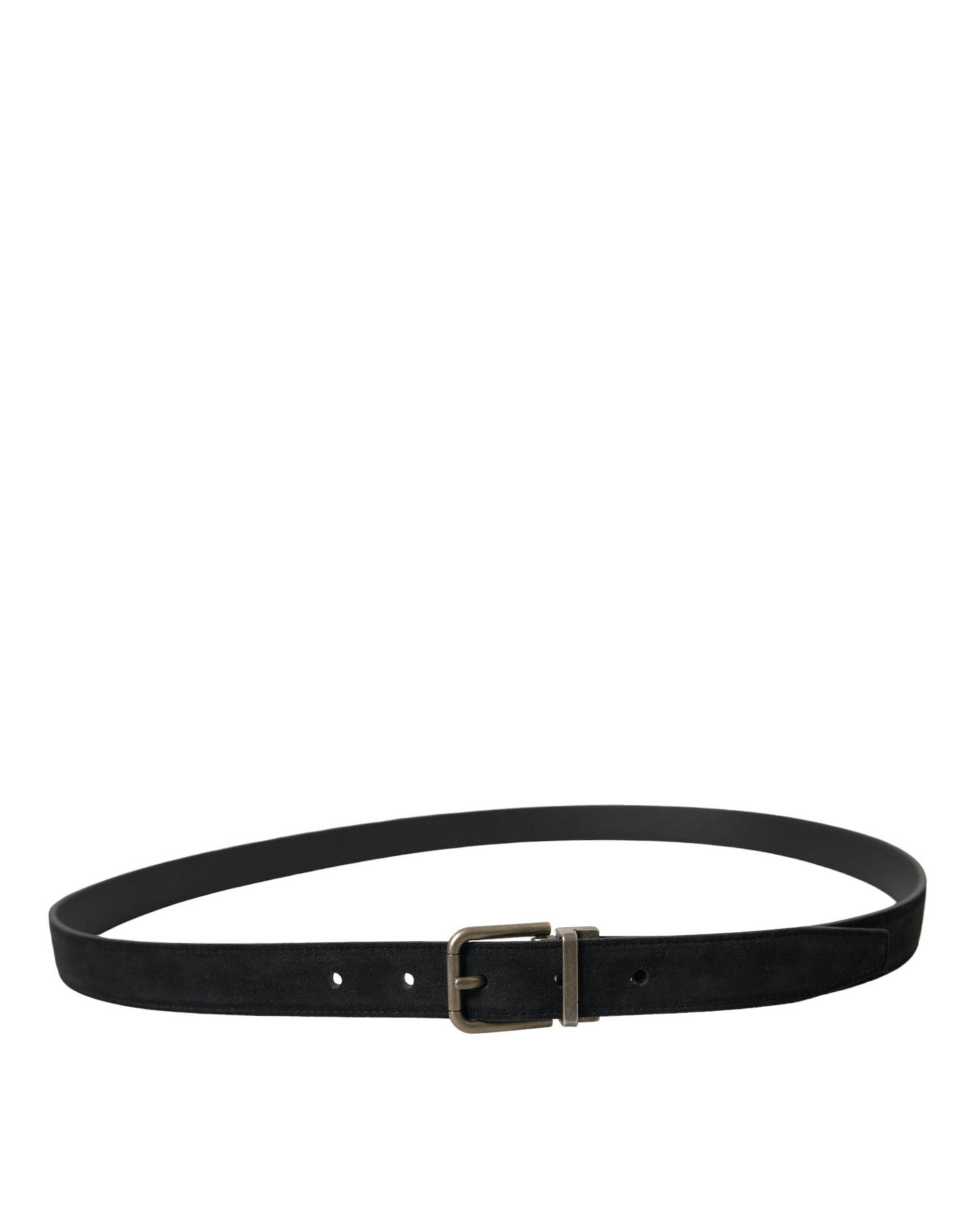 Dolce & Gabbana Black Goat Leather Antique Metal Buckle Belt - Hilstor