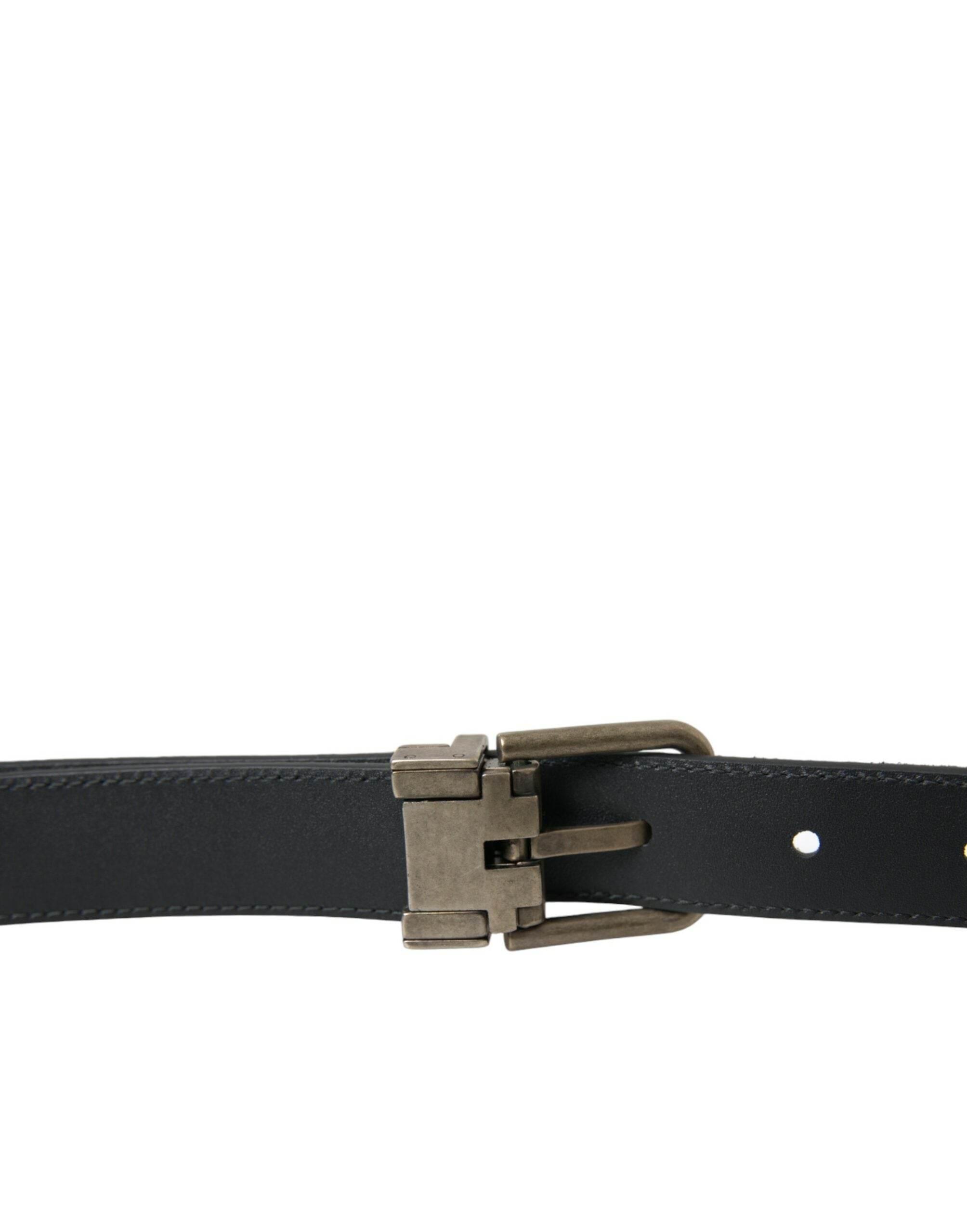 Dolce & Gabbana Black Goat Leather Antique Metal Buckle Belt - Hilstor