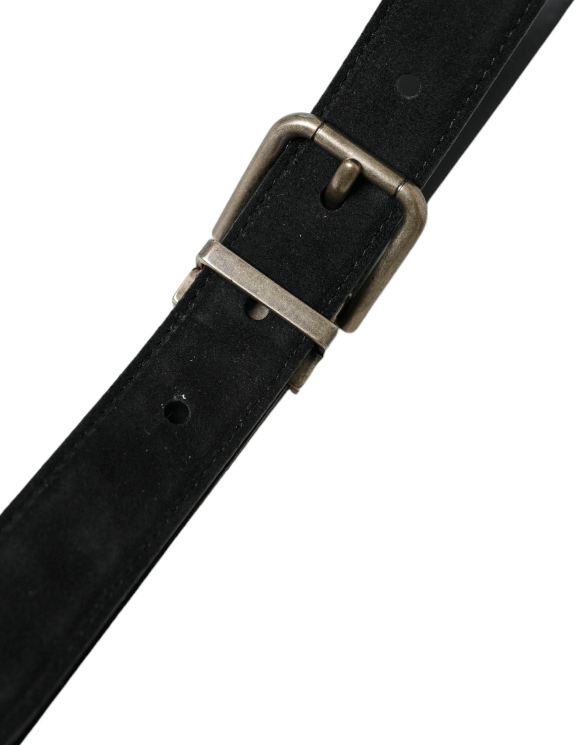 Dolce & Gabbana Black Goat Leather Antique Metal Buckle Belt - Hilstor