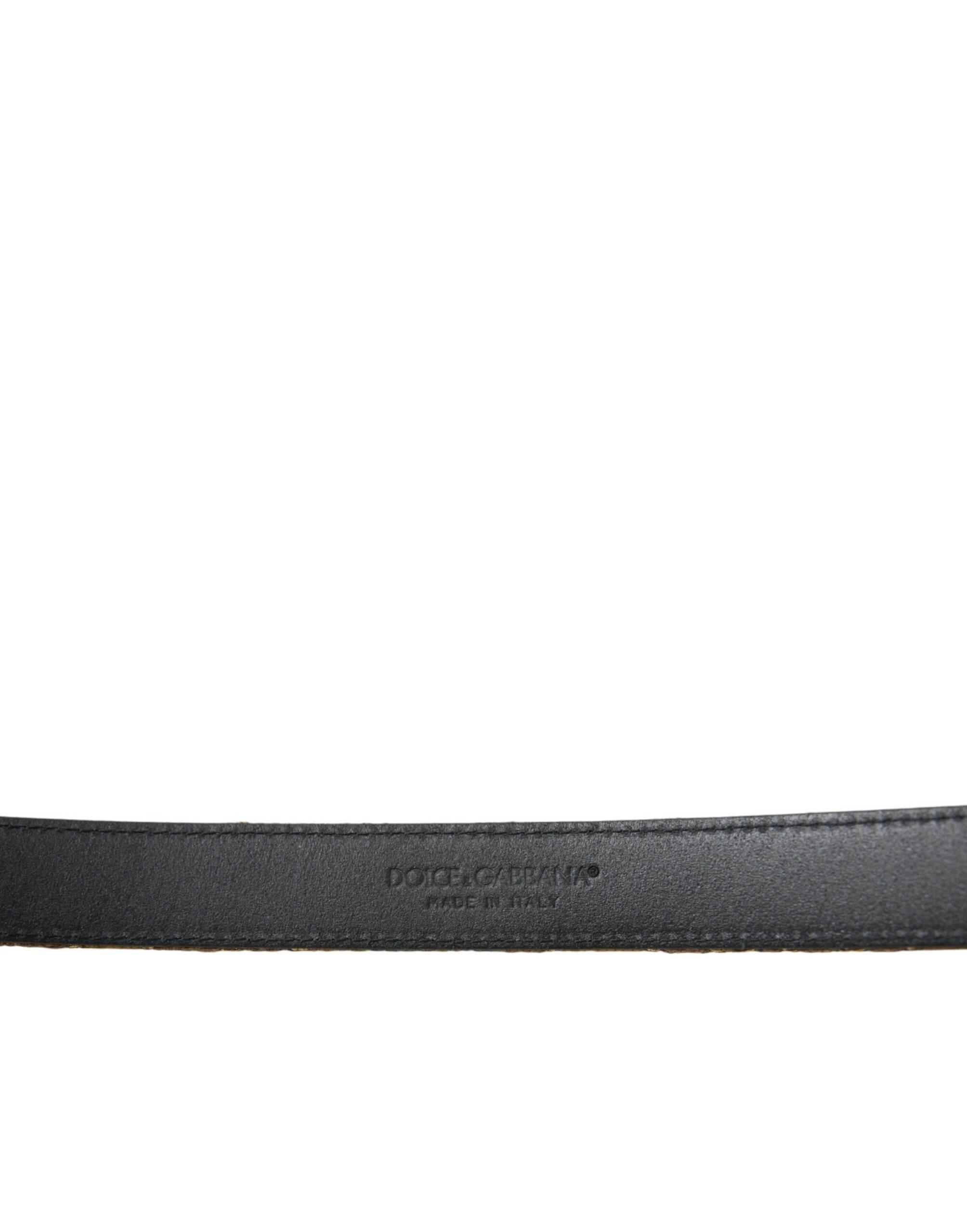 Dolce & Gabbana Gold Leather Jacquard Silver Metal Buckle Belt - Hilstor