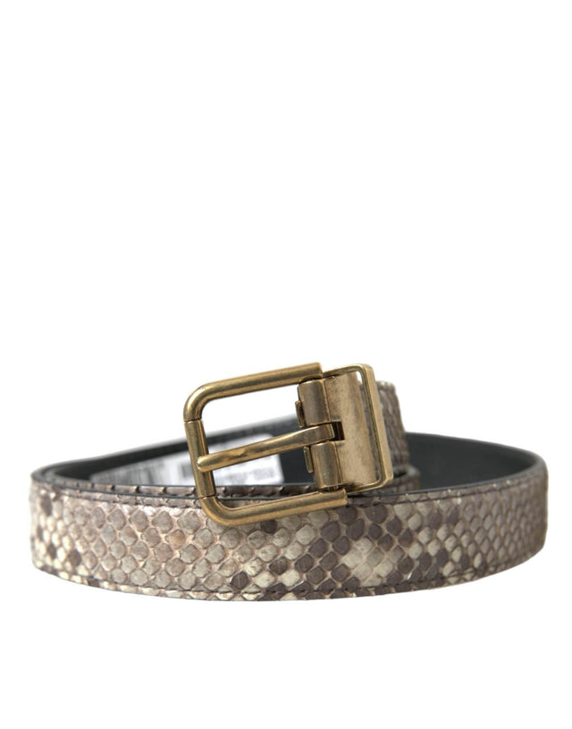 Dolce & Gabbana Brown Python Leather Gold Metal Buckle Belt - Hilstor