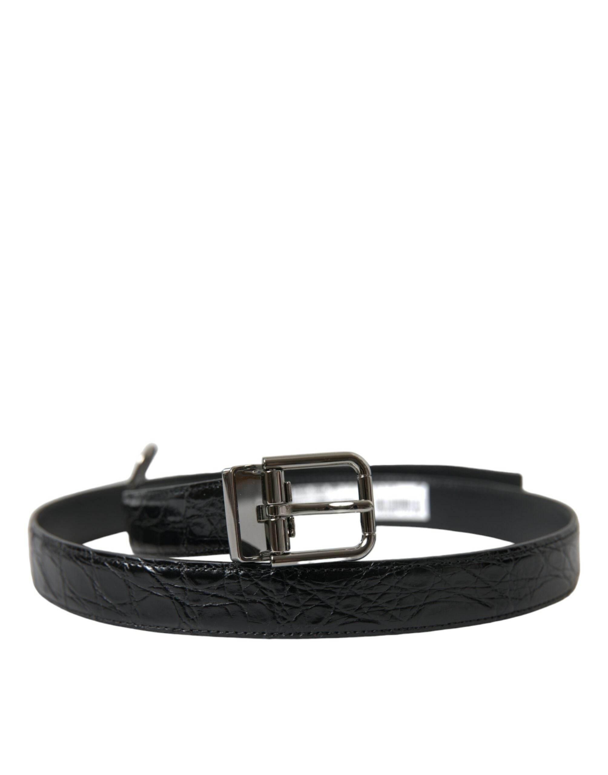 Dolce & Gabbana Black Leather Silver Metal Buckle Belt - Hilstor