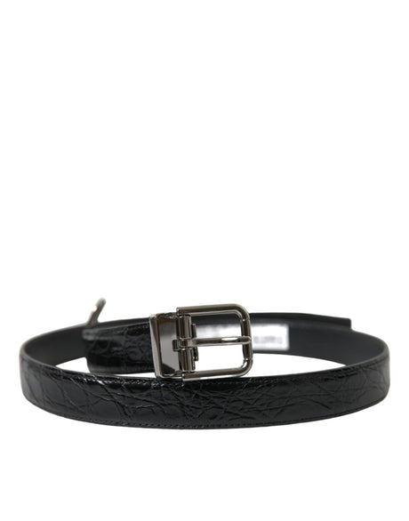 Dolce & Gabbana Black Leather Silver Metal Buckle Belt - Hilstor