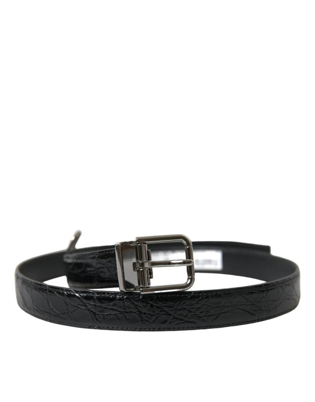 Dolce & Gabbana Black Leather Silver Metal Buckle Belt - Hilstor