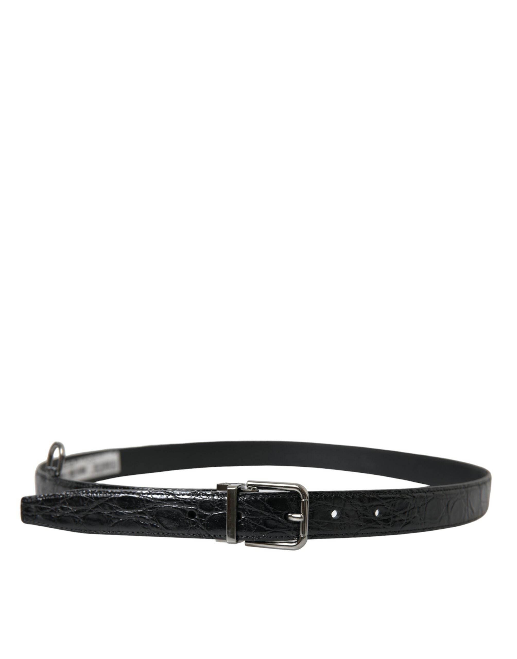 Dolce & Gabbana Black Leather Silver Metal Buckle Belt - Hilstor