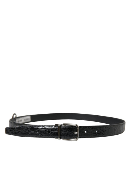 Dolce & Gabbana Black Leather Silver Metal Buckle Belt - Hilstor