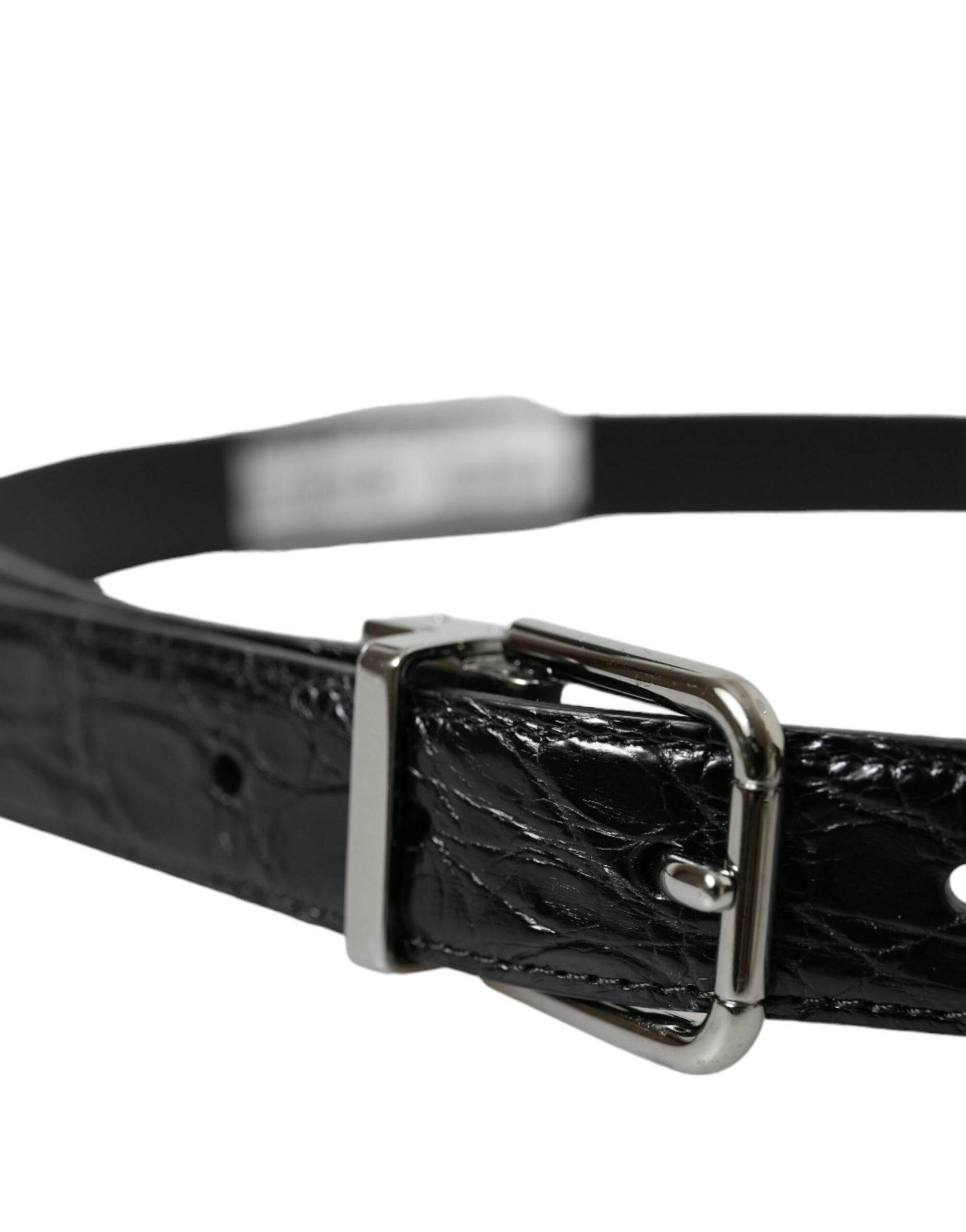 Dolce & Gabbana Black Leather Silver Metal Buckle Belt - Hilstor