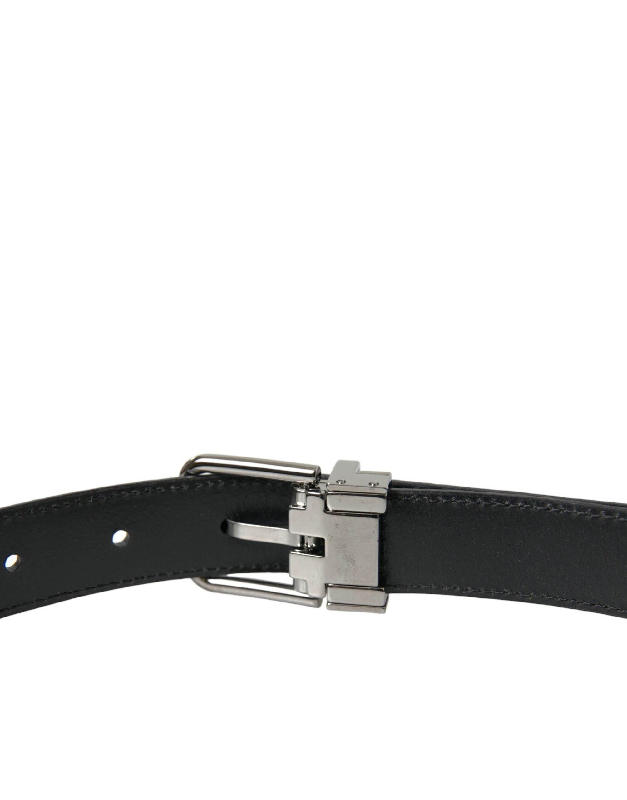 Dolce & Gabbana Black Leather Silver Metal Buckle Belt - Hilstor