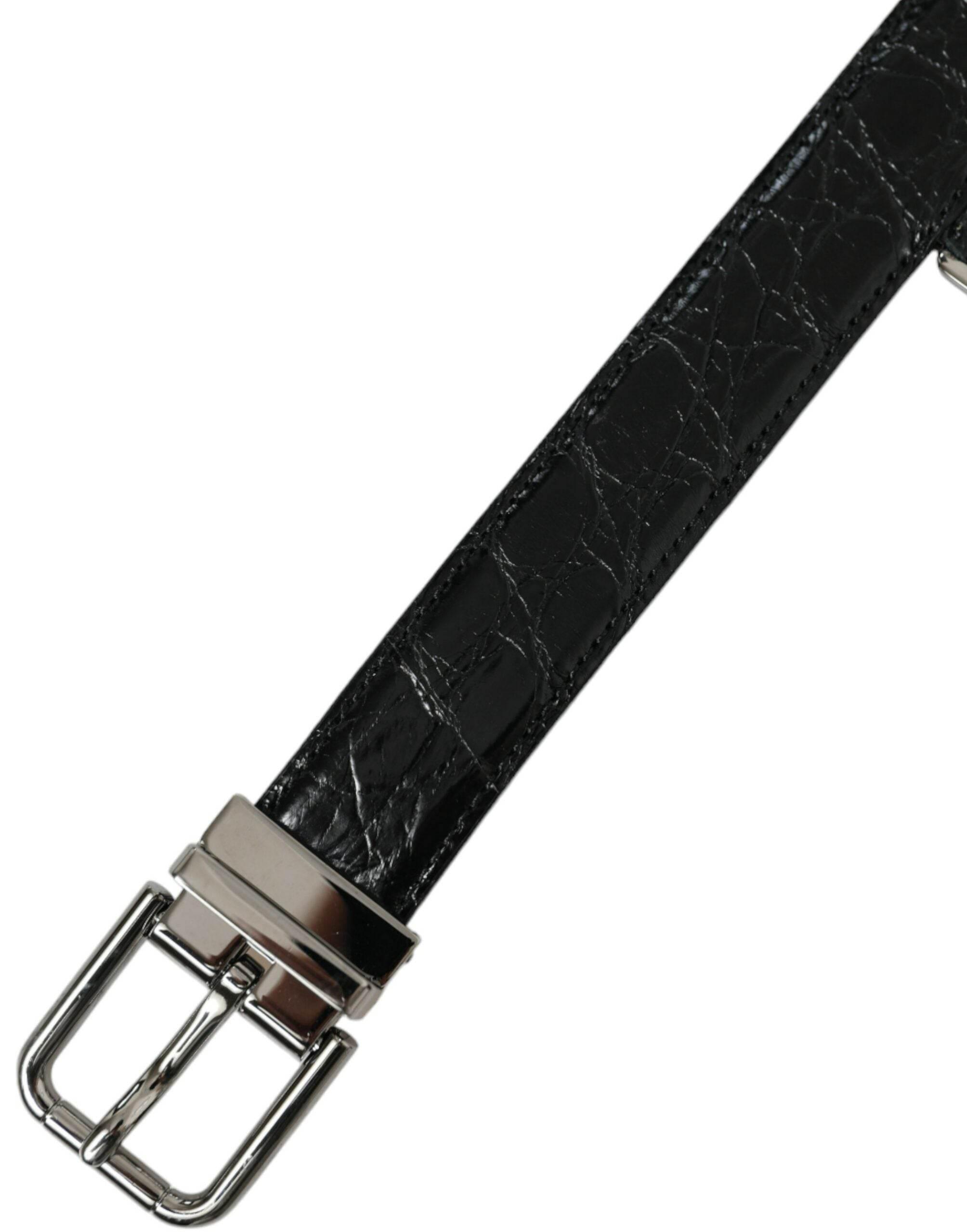 Dolce & Gabbana Black Leather Silver Metal Buckle Belt - Hilstor