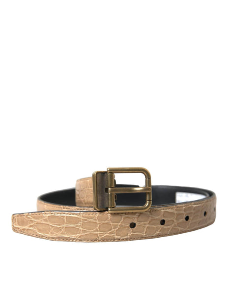 Dolce & Gabbana Beige Exotic Leather Gold Metal Buckle Belt - Hilstor
