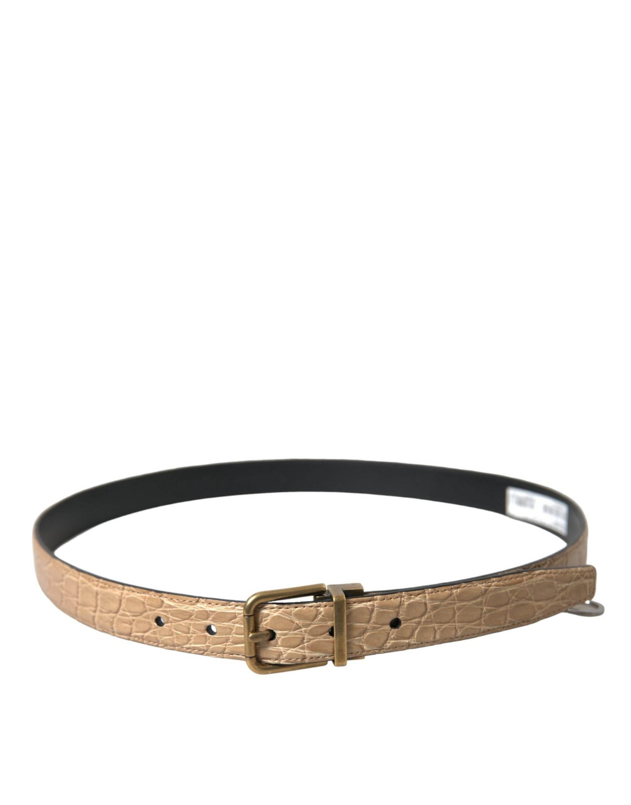 Dolce & Gabbana Beige Exotic Leather Gold Metal Buckle Belt - Hilstor
