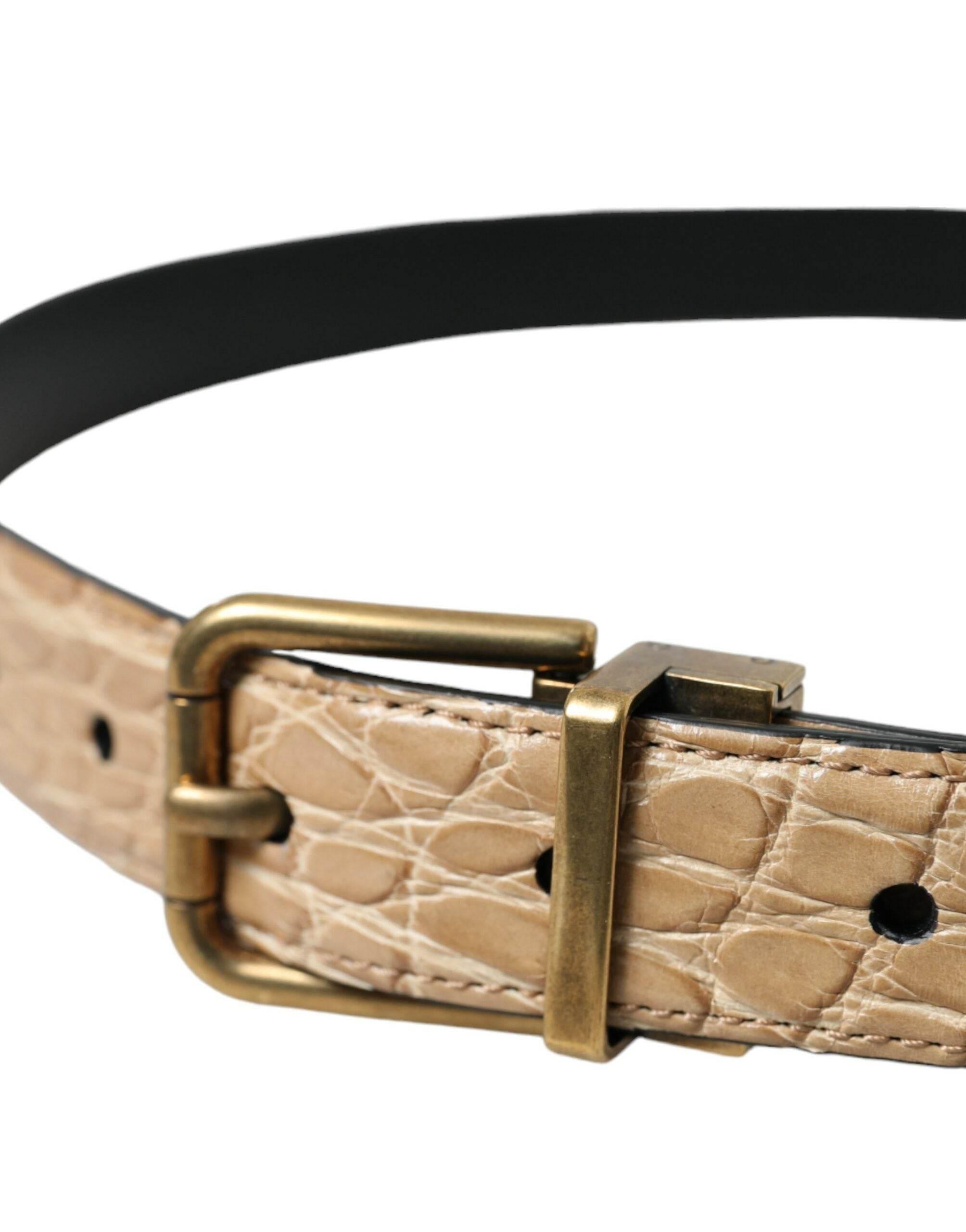 Dolce & Gabbana Beige Exotic Leather Gold Metal Buckle Belt - Hilstor