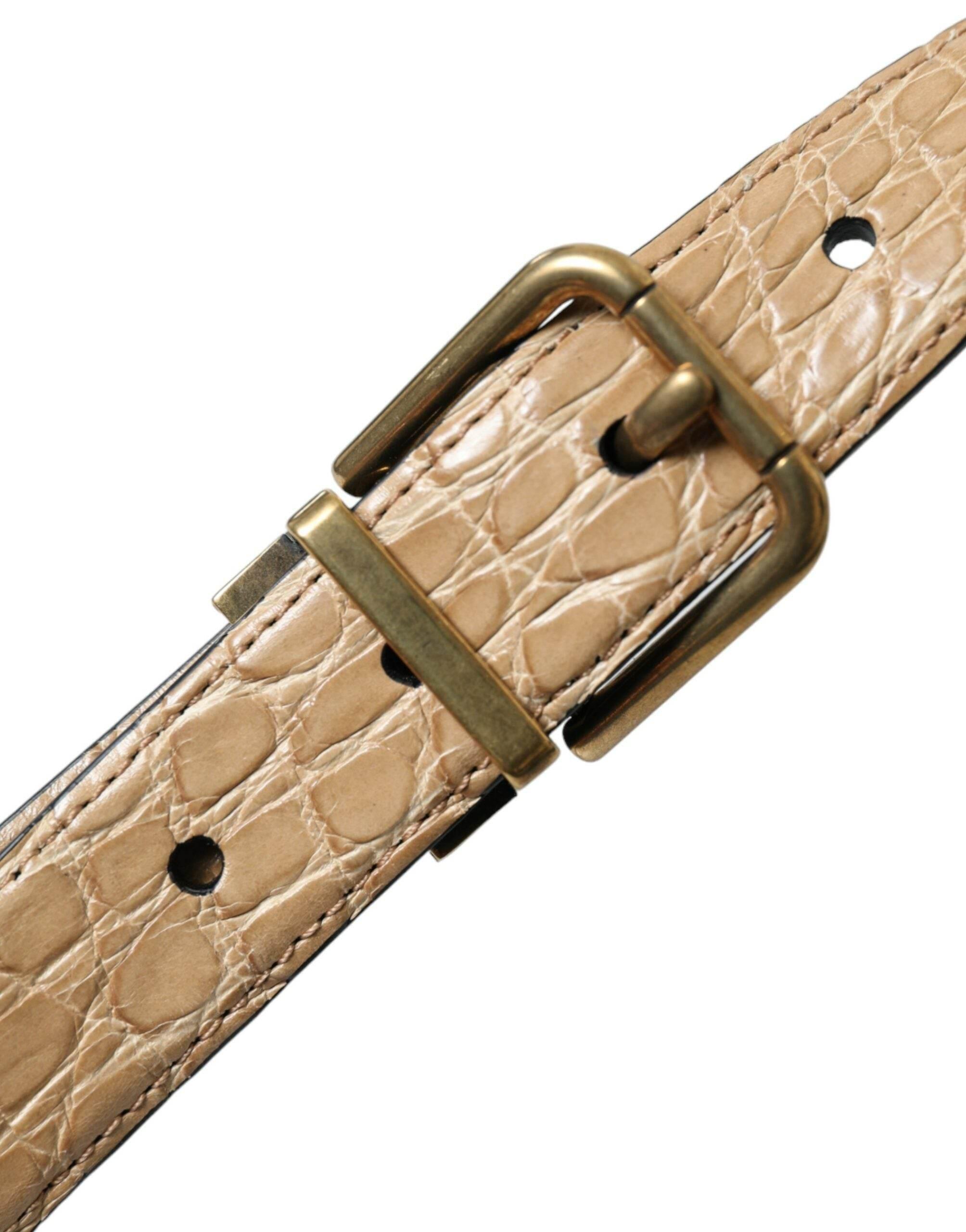 Dolce & Gabbana Beige Exotic Leather Gold Metal Buckle Belt - Hilstor