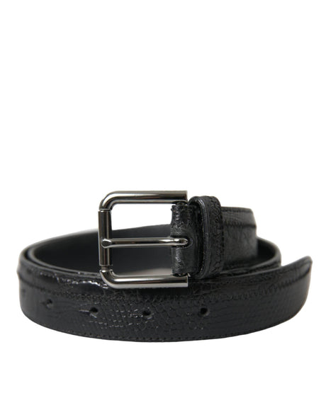 Dolce & Gabbana Black Exotic Leather Silver Metal Buckle Belt - Hilstor