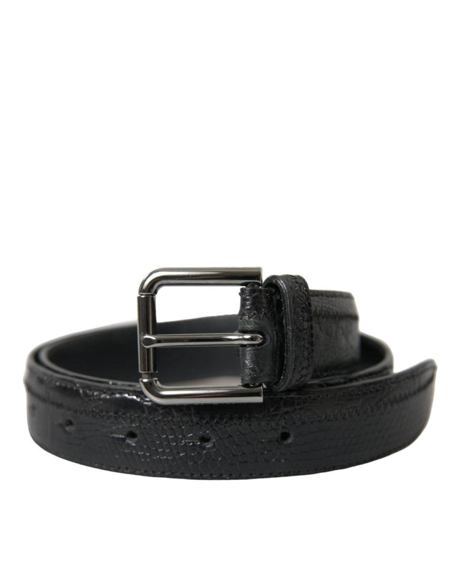 Dolce & Gabbana Black Exotic Leather Silver Metal Buckle Belt - Hilstor