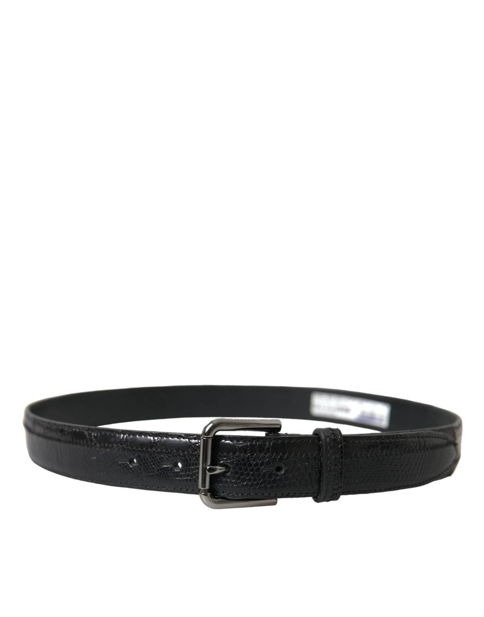 Dolce & Gabbana Black Exotic Leather Silver Metal Buckle Belt - Hilstor